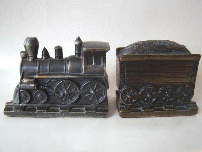 A rare pair of vintage Locomotive and coal tender bookends circa 1925
